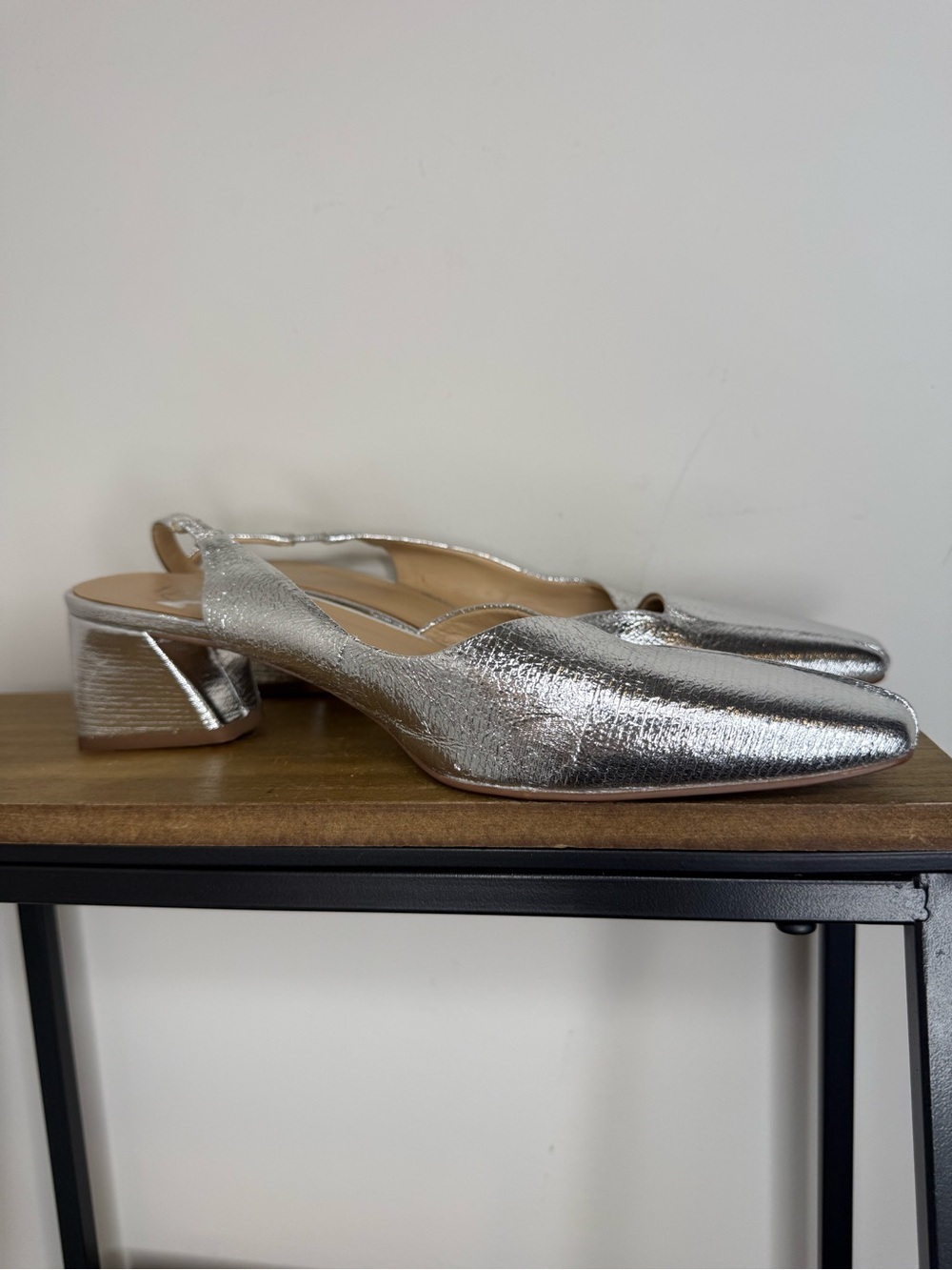 Farylrobin Silver Metallic Slingback Block Heel Pumps - Picture 3 of 7